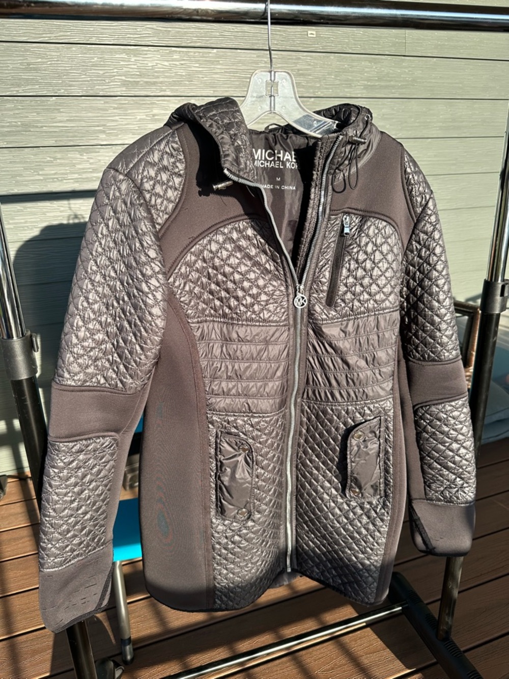 Michael Kors Quilted Hooded Jacket in Charcoal Gray size Medium